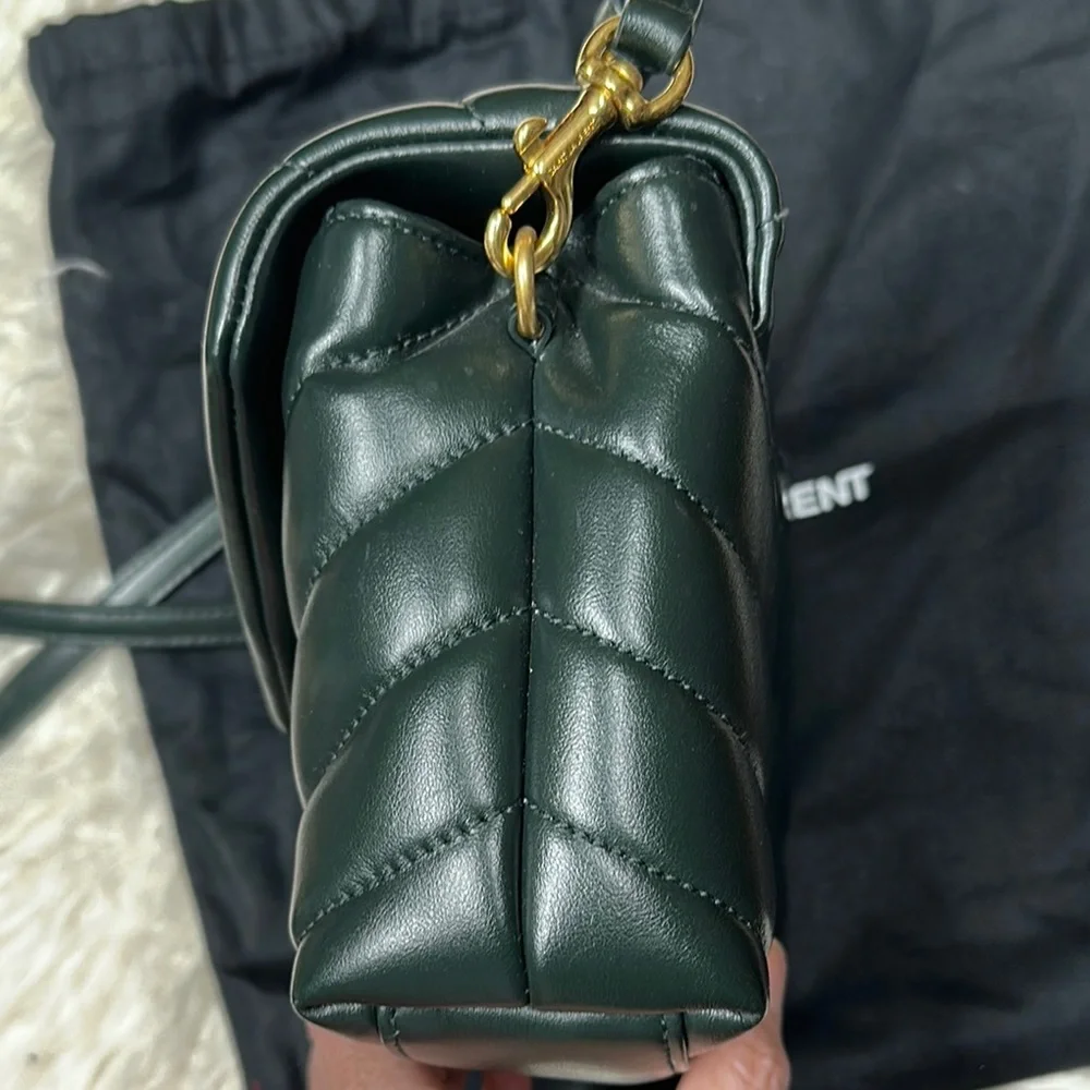 Saint Laurent Green Quilted Leather Shoulder Bag with Gold YSL - Picture 6 of 8
